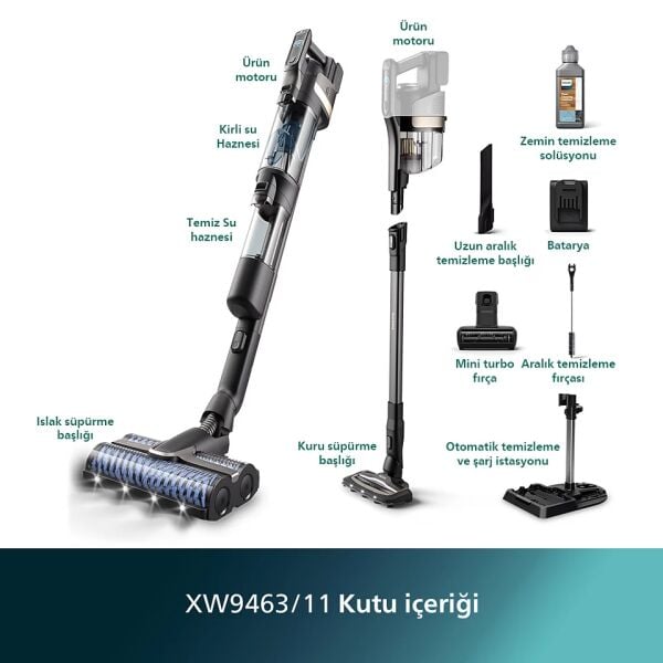 PHILIPS XW-9463-11 KABLOSUZ ISLAK KURU DİK SÜPÜRGE