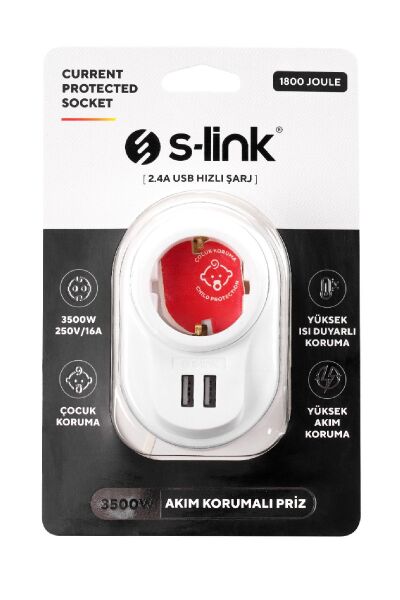 S-LINK SL-09 16A 3500W AKIM KORUMALI PRİZ