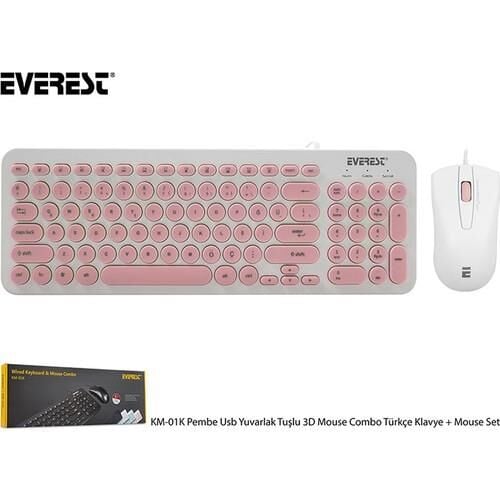EVEREST KM-01K PEMBE KLAVYE+MOUSE SET